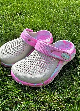 Детские кроксы сабо для девочек crocs literide 360 kids розовые серые лидер продаж все...