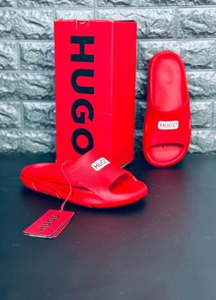 Мужские шлепанцы hugo boss красные тапочки hugo boss