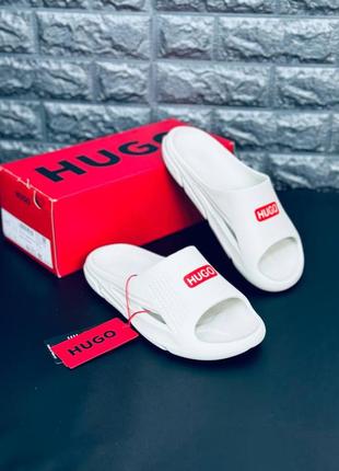 Мужские шлепанцы hugo boss белые тапочки hugo boss