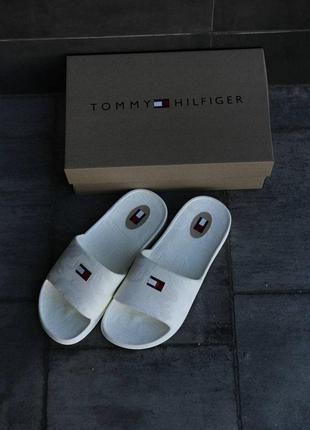 Мужские шлепанцы tommy hilfiger белые тапочки tommy hilfiger