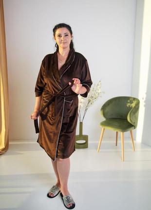 Халат батал велюр с кантом по колено 10 цветов