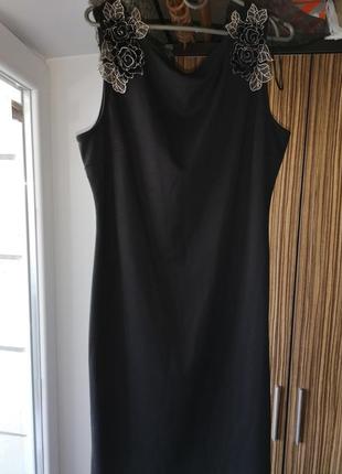 Изысканное черное платье миди с цветочной отделкой yessica l/xl