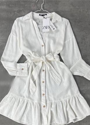 Льняное платье zara под пояс2 фото