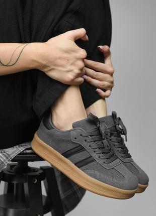 Женские кожаные samba darck grey, замшевые кроссовки, кроссовки кожаные, sambo