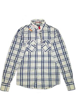 Чоловіча бавовняна сорочка в клітинку з довгими рукавами у розмірі m фірми superdry з бирками