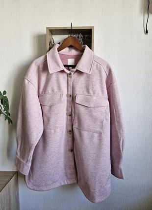 Женская розовая теплая рубашка оверсайз h&amp;m размер хл 2
