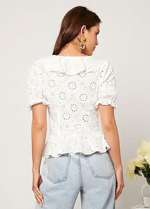 Белая блуза в прошву кружевная блуза топ с рюшами топ ришелье shein безе блуза с прошвы кружной топ с оборками