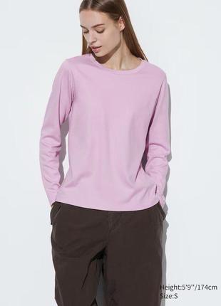 Лонгслив uniqlo розовый хлопковый