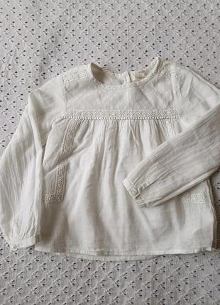 Ніжна біла блузка з мереживом для дівчинки блузочка з бавовни