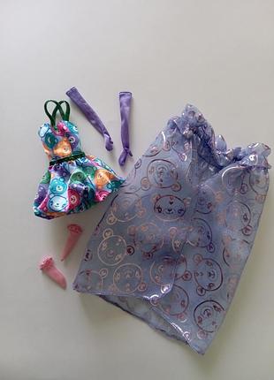 Аутфит одежда куклы барби экстра barbie extrа fancy doll in teddy-print gown платье перчатки накидка