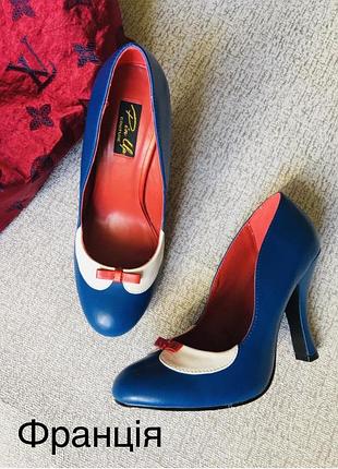 Туфли женские стние с бантиком в стиле ретро туфли синие з белым франция-37,38