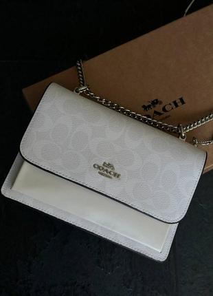 Белая кожаная женская сумка коач коуч coach mini klare
