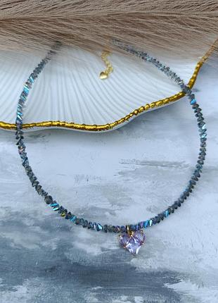 Женский чокер из бусин, цепочка, подвеска сердце