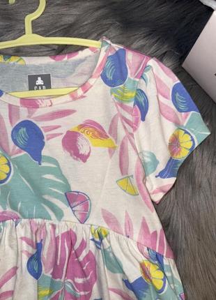 Невероятная качественная хлопковая туника футболка с ярким летним принтом для девочки 4р gap2 фото
