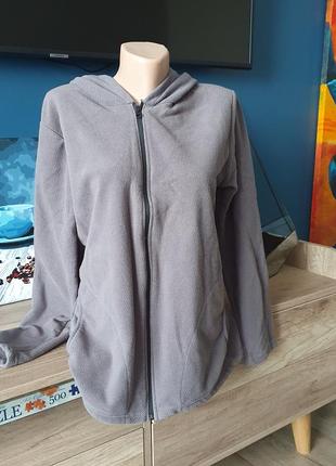 Теплая спортивная серая флисовая кофта/флиска на замке с капюшоном унисекс м