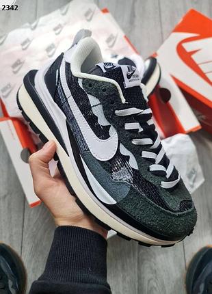 Кроссовки nike vapor waffle sacai gray amazon (черно/белые)
