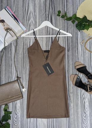 Коричневое короткое платье под кожу prettylittlething #3596