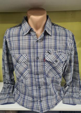 Рубашка мужская с карманами, хлопковая рубашка в клетку, мужская рубашка хлопок, рубашка с тремя карманами