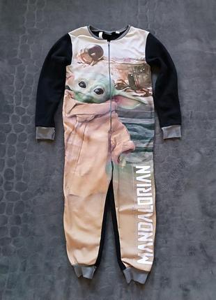 Флисовая пижама, ромпер кигуруми с мастером йода на мальчика 7-8 лет ростом 128 см