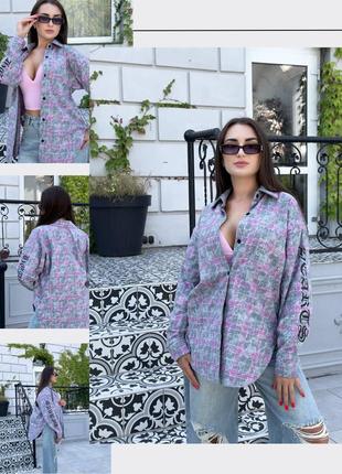 Фланелева сорочка в клітинку з ефектом тай дай. колір сірий