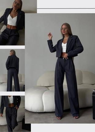 Класичний костюм штани палаццо та вкорочений піджак. колір: графіт