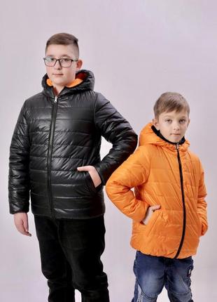 Куртка демісезонна на хлопчика двостороння підліткова чорний/оранжевий