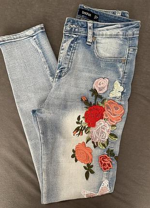 Джинси скіні з вишивкою, штани з вишивкою