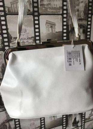 Кожаная новая белая стильная сумка саквояж4 фото