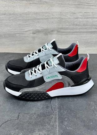 Кросівки чоловічі з логотипом lacoste натуральна шкіра вставки замші, кроссовки мужские натуральные кожаные