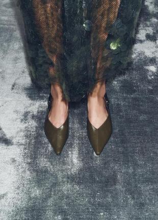 Кожаные мюли зеленые женские zara new