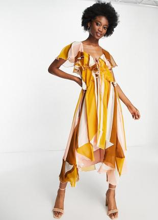 Платье миди asos design с оборками, шнуровкой спереди и полосатым принтом