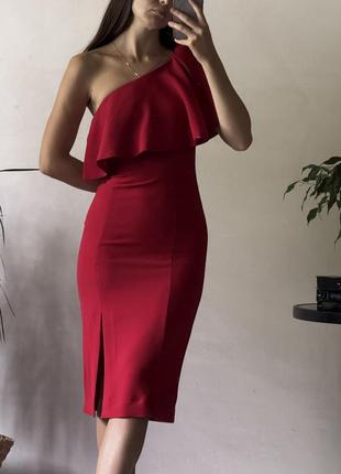 Сукня червона на одне плече міді нова вечірня mango xs s