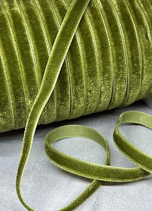 Стрічка велюр 0,6 см, оливковий, метр, оливковий