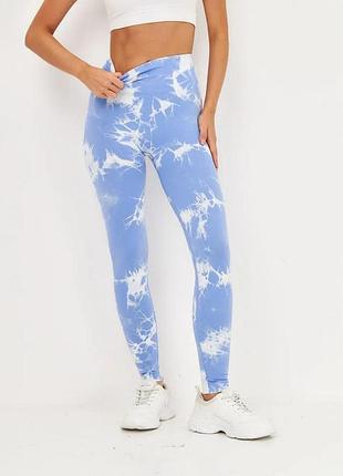 Легінси з мармуровим принтом, світло-голубого з білим, розмір m