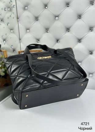 Жіноча стильна та якісна сумка шоппер з еко шкіри чорна6 фото
