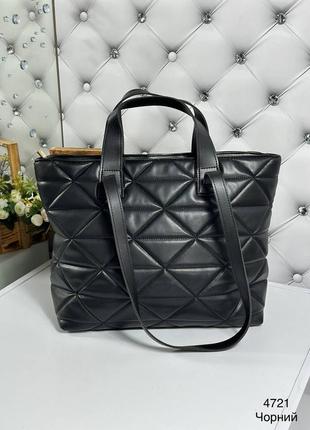 Женская стильная и качественная сумка шоппер из эко кожи черная5 фото