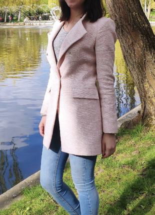 Zara basic small pink з довгими рукавами та асиметричним коміром, ткане пальто-куртка
