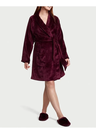 Жіночий плюшевий халат вікторія сікрет victorias secret short cozy robe kir бордо