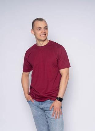 Футболка однотонна чоловіча бордова, якісна базова футболочка преміум якості