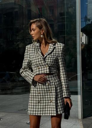 Костюм двойка юбка + жакет шатель букле, женский костюм с юбкой и пиджаком в гусиную...