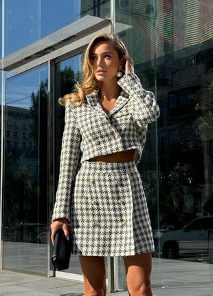 Костюм двойка юбка + жакет шатель букле, женский костюм с юбкой и пиджаком в гусиную...