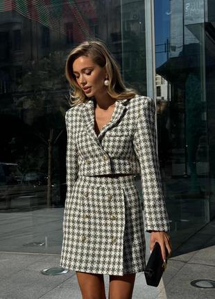 Костюм двойка юбка + жакет шатель букле, женский костюм с юбкой и пиджаком в гусиную...