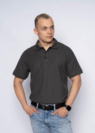 Стильная темная рубашка-поло для мужчины, летняя качественная мужская поло цвета антрацит