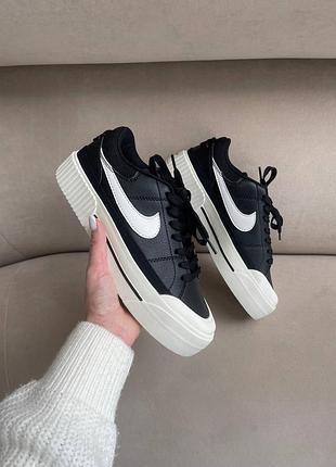 Кеди кросівки шкіряні чорно-білі court legacy lift на платформі жіночі весна осінь