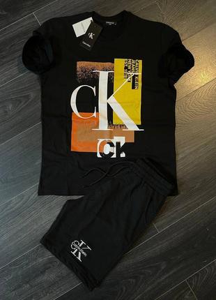 Летний костюм мужской calvin klein black! костюм летний мужской футболка+шорты! качество люкс!