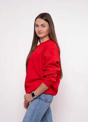 Свитшот унисекс базовый яркий красный модный, качественный свитерок для мужчин и женщин4 фото
