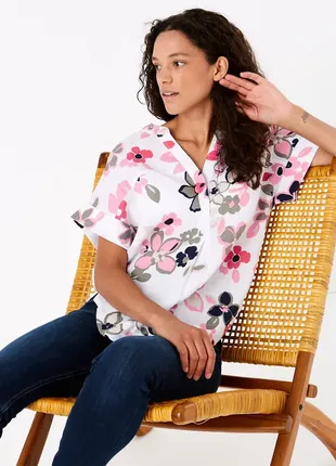 Лляна сорочка , блуза marks&spencer з квітковим принтом10 фото