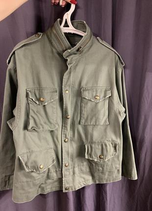 Жакет кольору хакі zara s genuine feathers military cargo utility jacket coat army green snaps zip