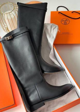 Женские кожаные осенние сапоги ботфорты в стиле hermes высокие
