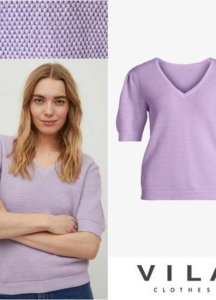 Vila clothes женский пуловер из хлопковой смеси с короткими рукавами фонариками